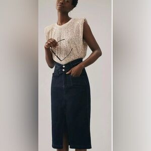 Anthro Pilcro Letterpress Asymmetrical Double Waist Denim Skirt Size 0 NWT